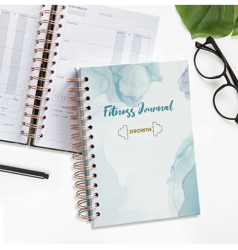 Amerpromo Customized Exercise Schedule Spiral Diet Fitness Journal Organized Notebook 12 Week Spiral Fitness journal notebook