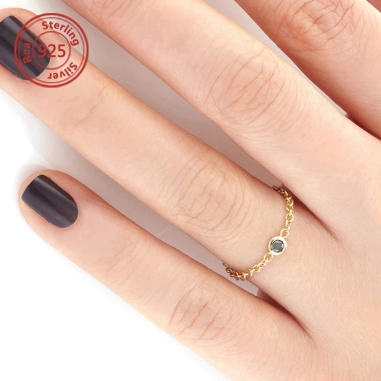 simple design 925 sterling silver 14K gold plated tiny stone chain link ring