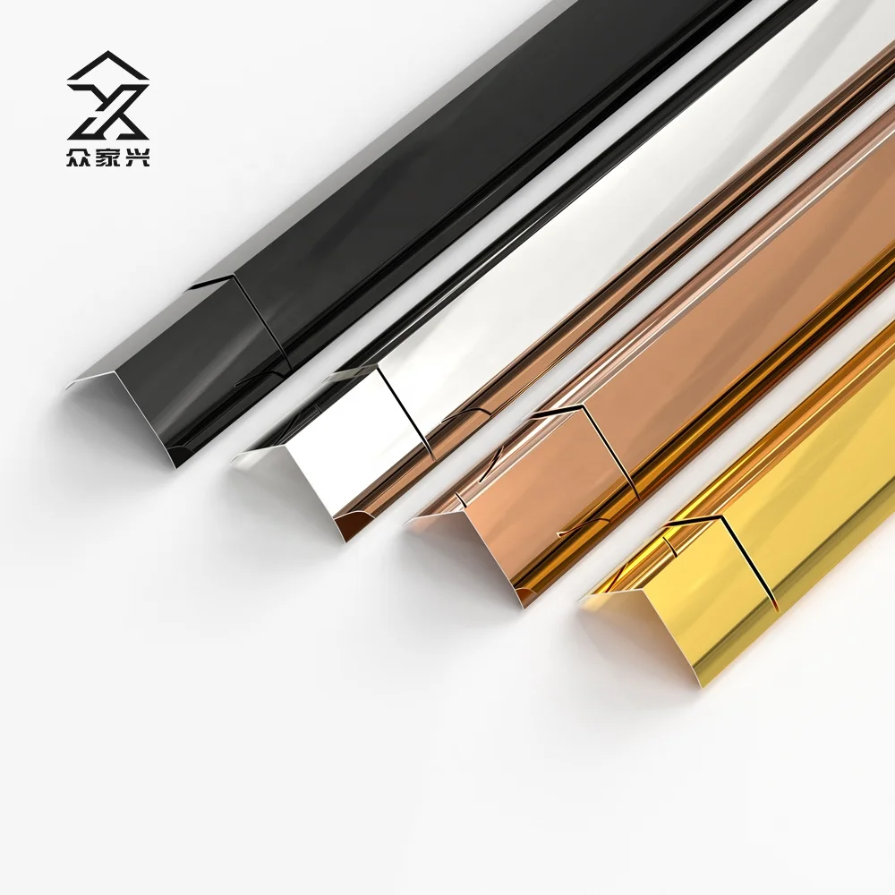 Polished Gold Color 304 stainless steel stair parts edge trim Decoration Wall Corner Angle Tile Trim Shape L