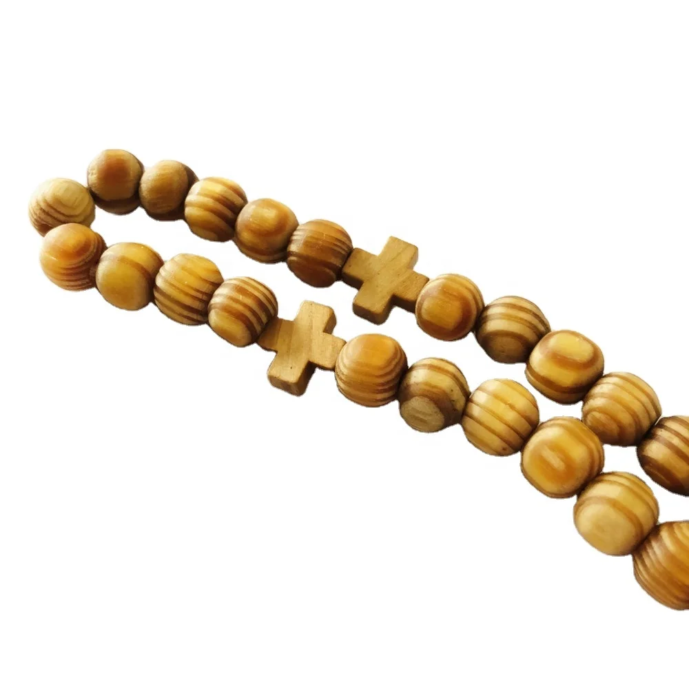 faux olive wood unfinished Prayer Beads orthodox Cross Rosary 11*12mm Wooden Beads Necklace car hanging rosary with brown tassel