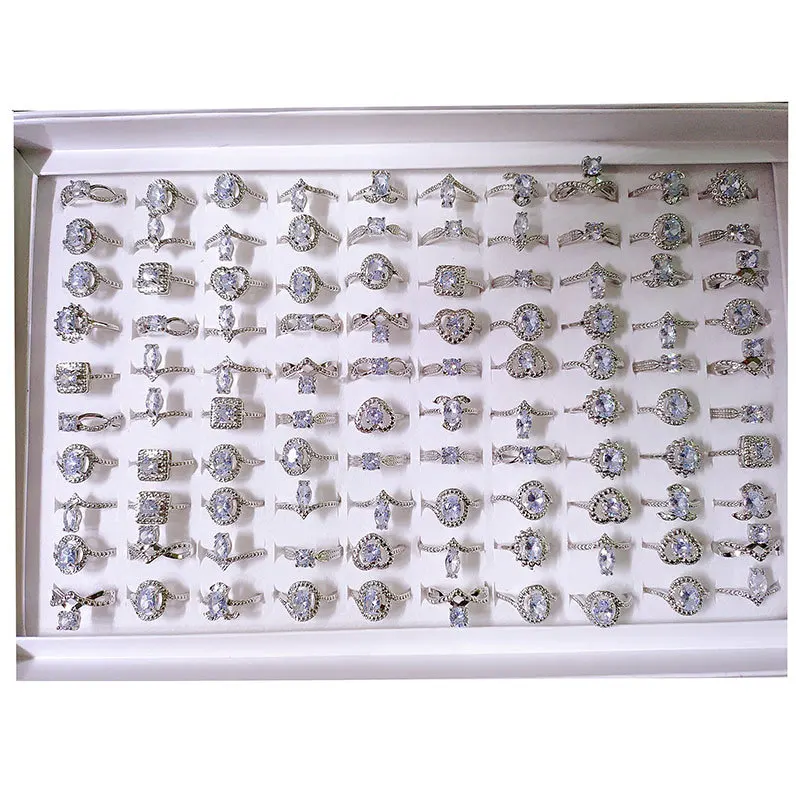 bulk sale cheap wedding diamond women ring jewelry korean style zinc alloy KC gold zirconia patterned rings for girls