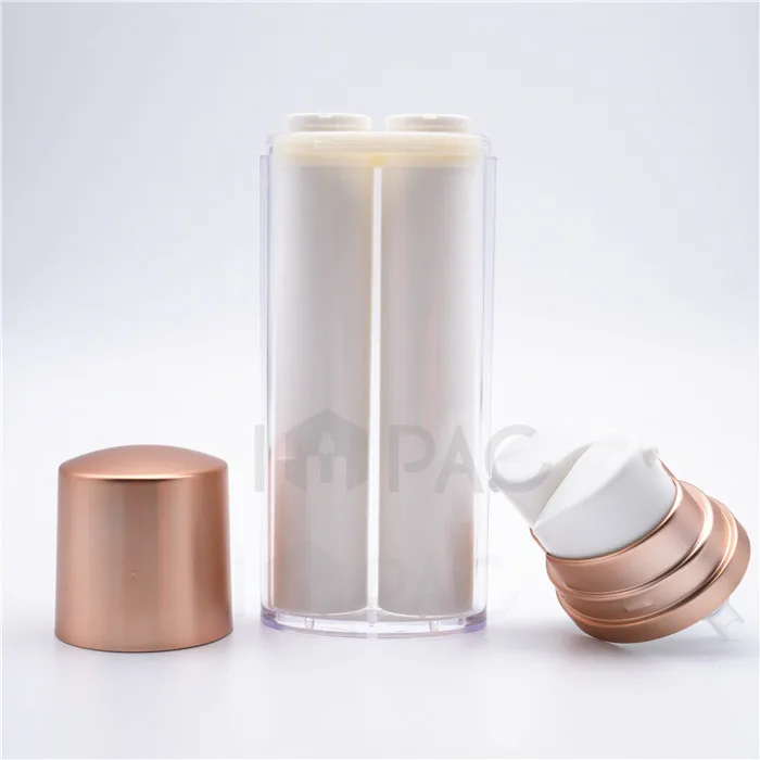 dual chamber dispenser airless pump bottle gold for luxury serum lotion 15ml*2