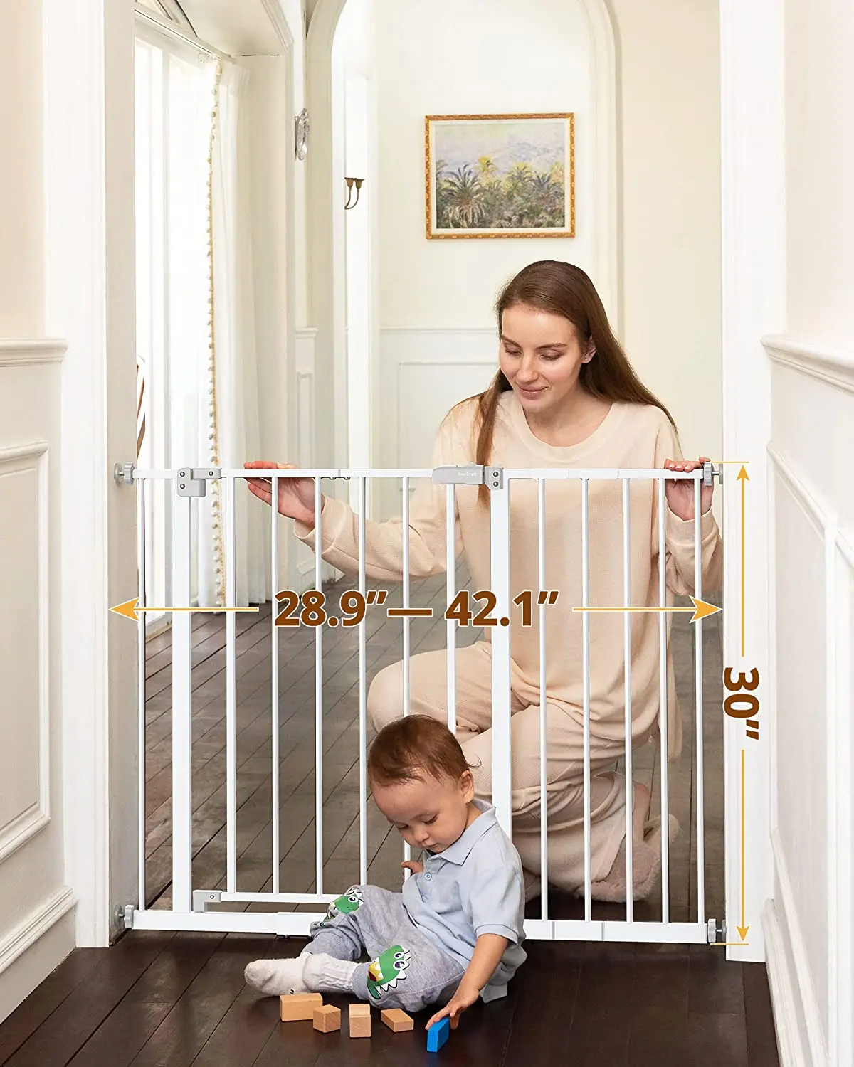 Infant Gateway Stairways Easy Install Stress Equipment Mounted Residence Doorways Hallways Indoor  Thru Dual-Lock Wide Security