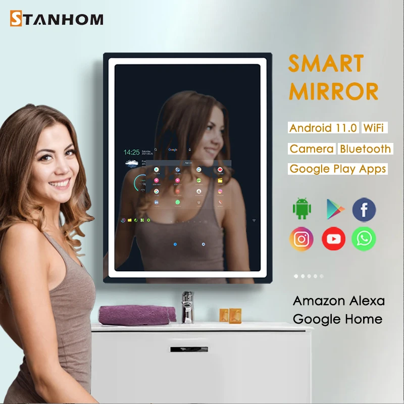 STANHOM Bluetooth LED Smart Android Makeup Mirror Touch Screen for Bathroom