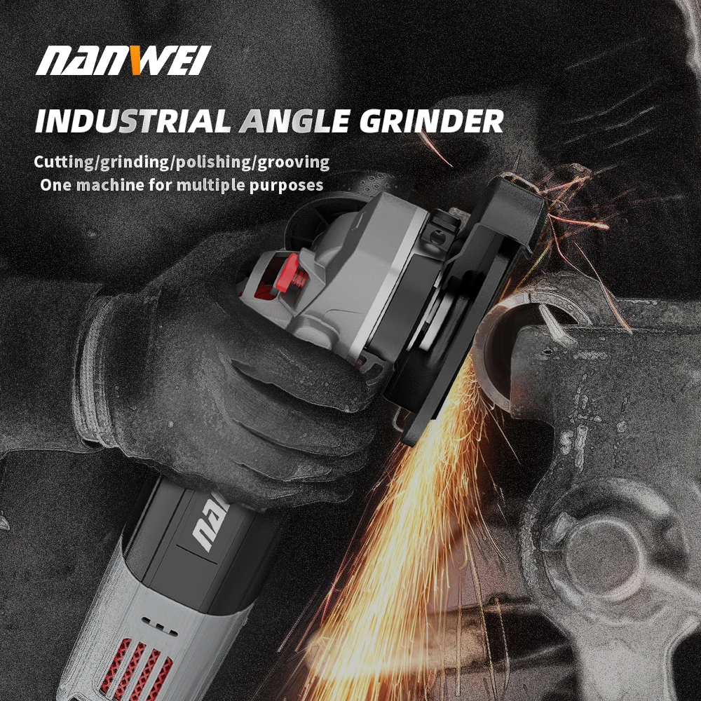 NANWEI Cordless Brushless Angle Grinder M10 7500rpm Max. Variable Cutting Polishing Power Tool 20v Battery Trigger Wood Saw