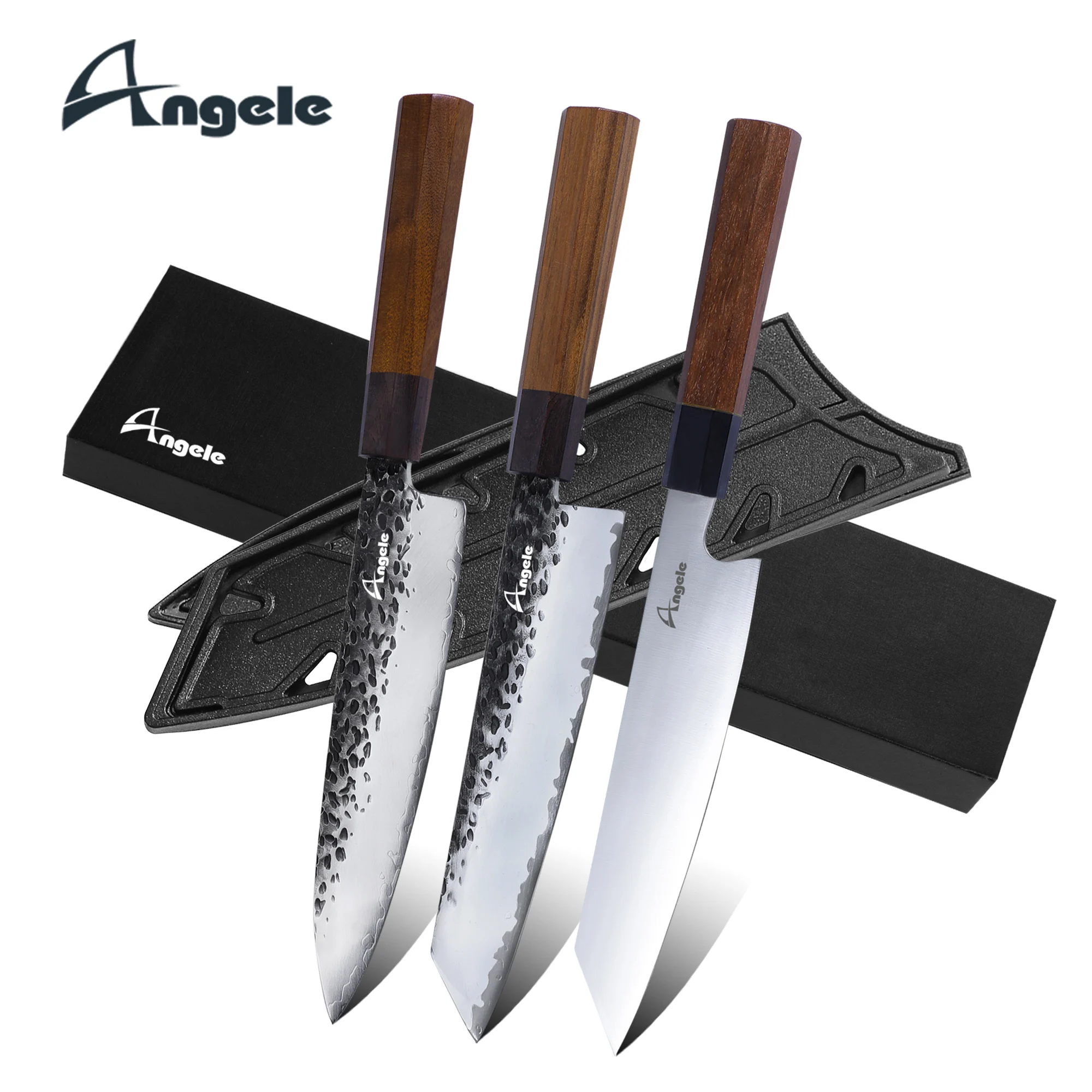 Japanese knife set in AUS-10 steel Gyuto Chef knife with wood handle Japanese knife