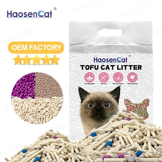 OEM Free Design Catlitter Kitty Feline Biodegradable Premium Deodorization Clumping Bentonite Mixed Tofu Cat Litter
