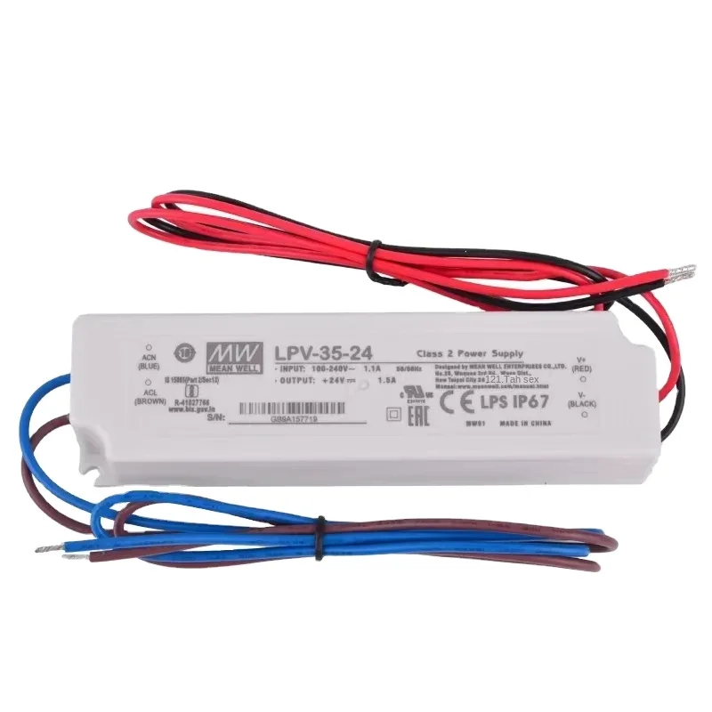 Mean Well LPV-35-24 36W Single Output Waterproof Switching Power Supply with Plastic Case 24V 1.5A