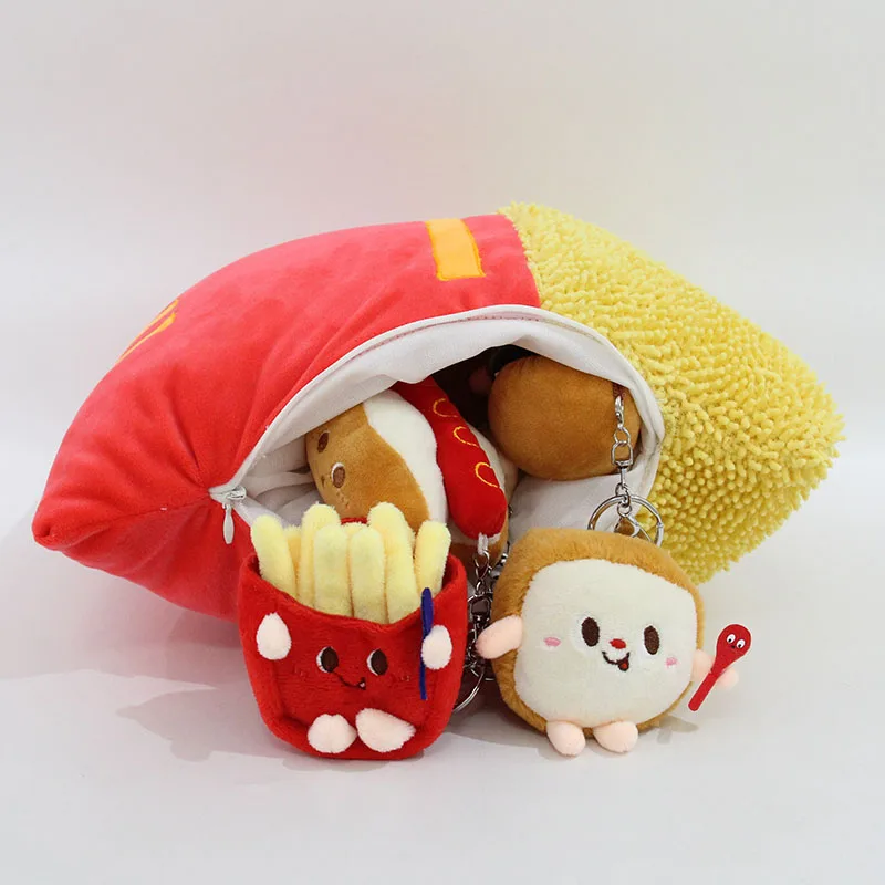 Cartoon Cute Hamburg Combination Plush Throw Pillow Doll French fries Chicken Leg Hot Dog Keychain Pendant Living Room Pillow
