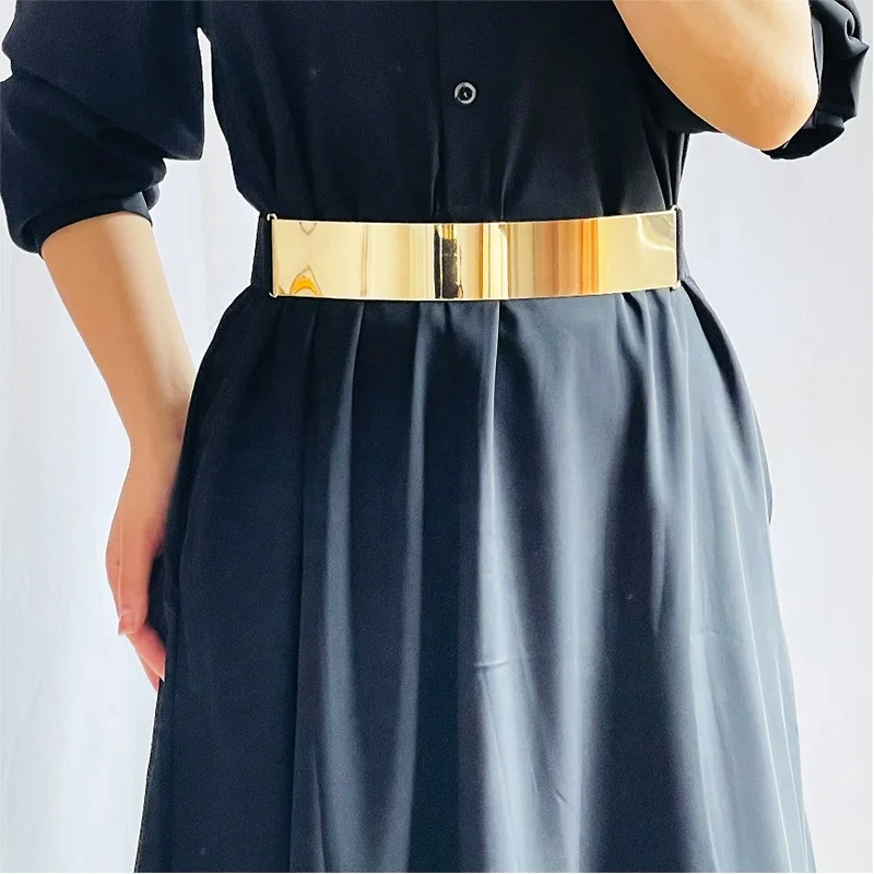 Fashion casual sequin metal mirror elastic waist belt  ladies clothing accessories belt