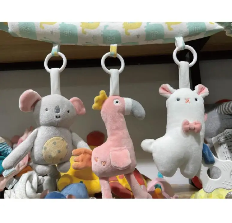 Cartoon Animal Stuffed Baby Hanging Rattle Toys for Bed Crib Car Seat Travel Stroller