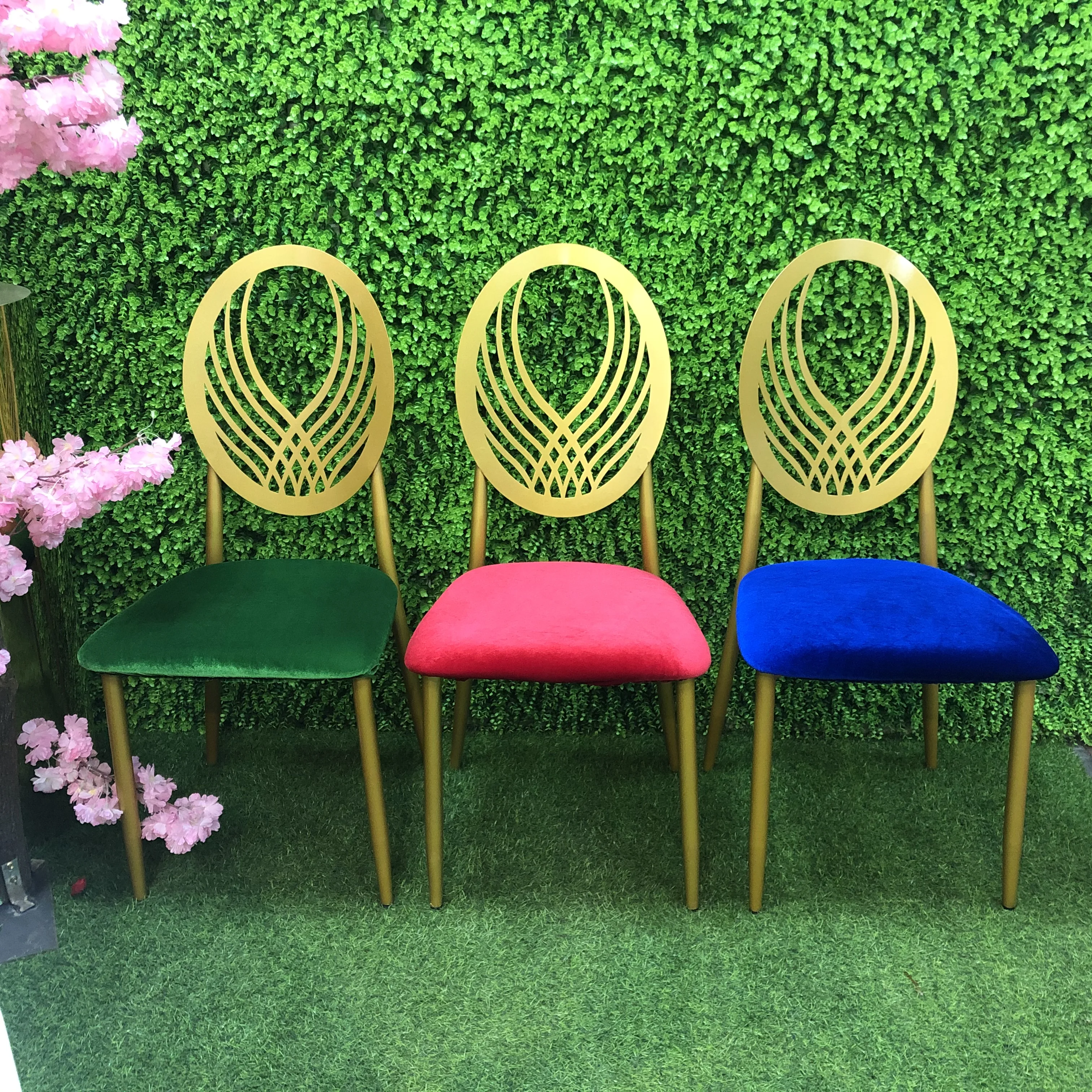 JC-SSC02 Wholesale latest design modern stacking leather round back wedding iron hotel dining chair