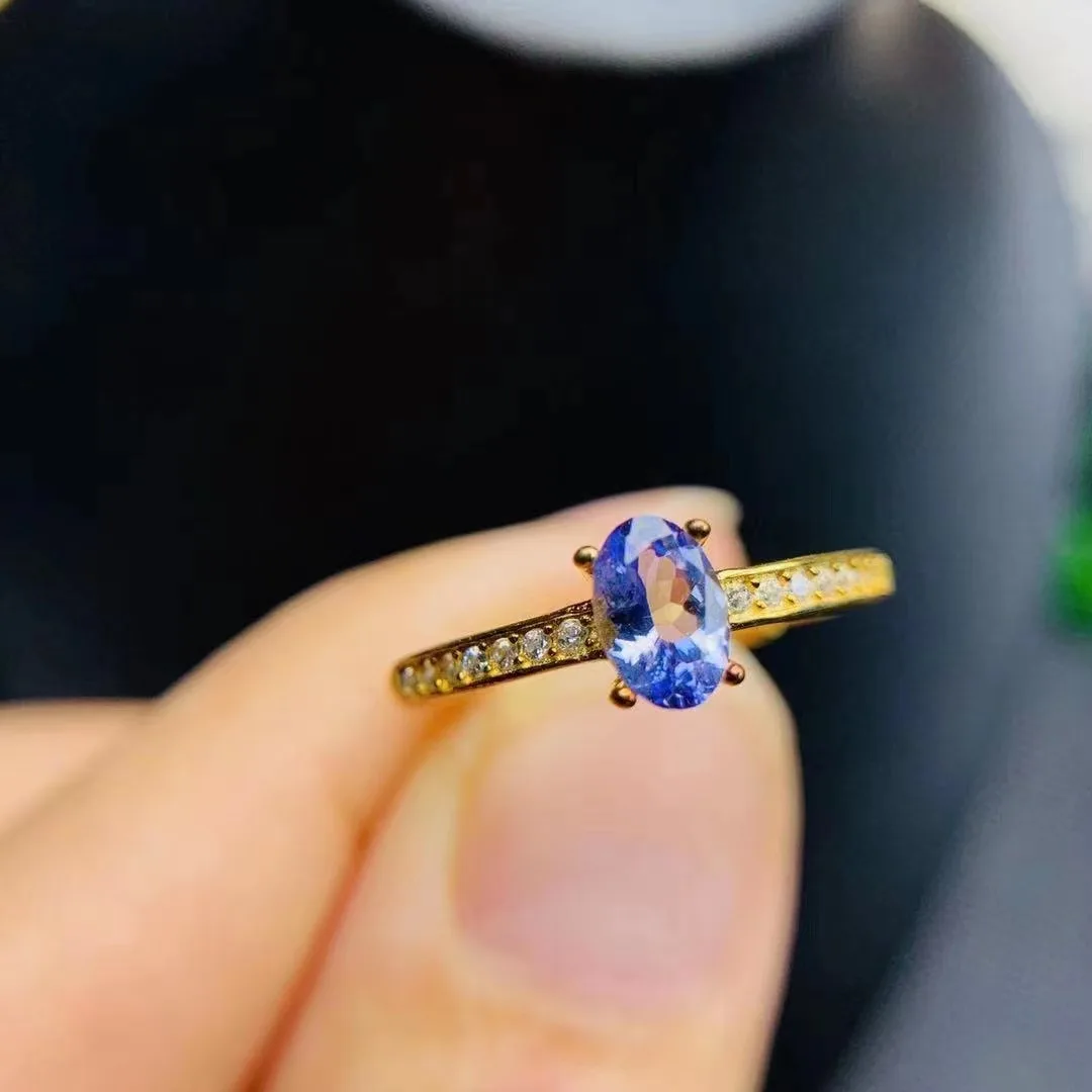 Wholesale Classic Fashion Gold Plated 925 Sterling Silver Natural Tanzanite Small Jewelry Rings