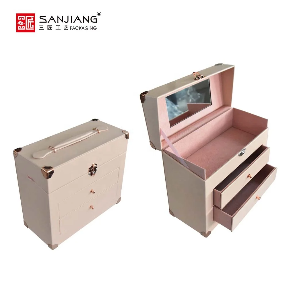 High quality apricot leather cosmetic box for women ladies and girls