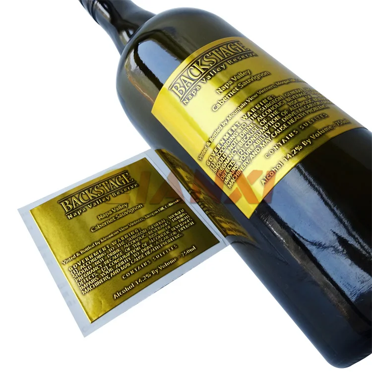 Custom printing silver gold foil embossed metal sticker red wine bottle label