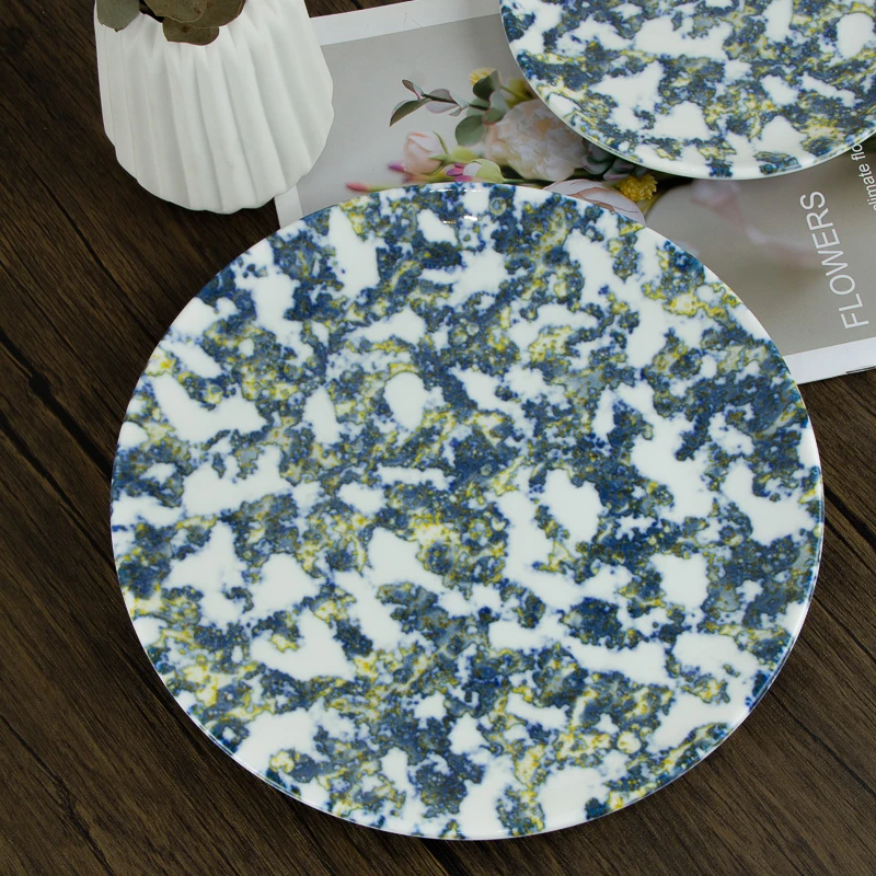 JQY Porcelain Round Dish Set Reactive Glaze Crockery Ceramic Colorful Dinner Plates Set Vintage Appetizer Salad Side Plates