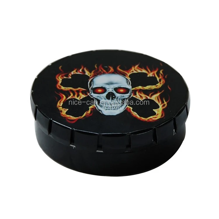 Factory Wholesale Candy Tins Cheap Price Skull Printing Mini Tin Box Chewing Gum Mint Pill Custom Click Clack Tin
