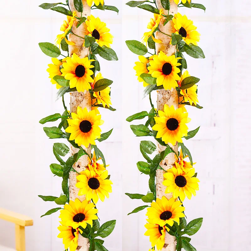 Cross-Border Wholesale Plastic Flower Rattan Kindergarten Decoration Artificial Sunflower Vine