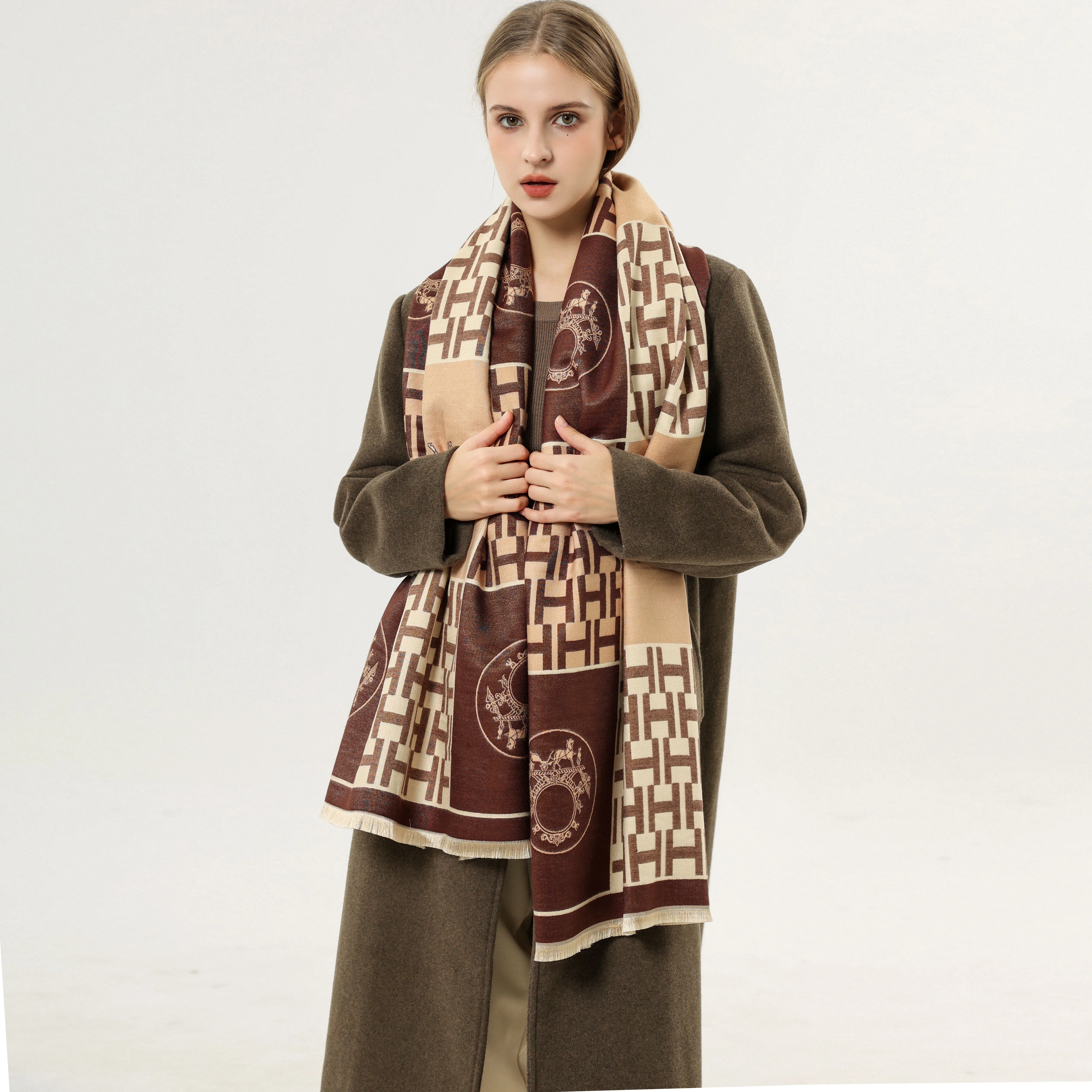 Wholesale Luxury Designer Scarf and shaw  Cashmere Double-Sided neck warmer Shawl Women Ladies Winter Thick Warm  Scarf cotton