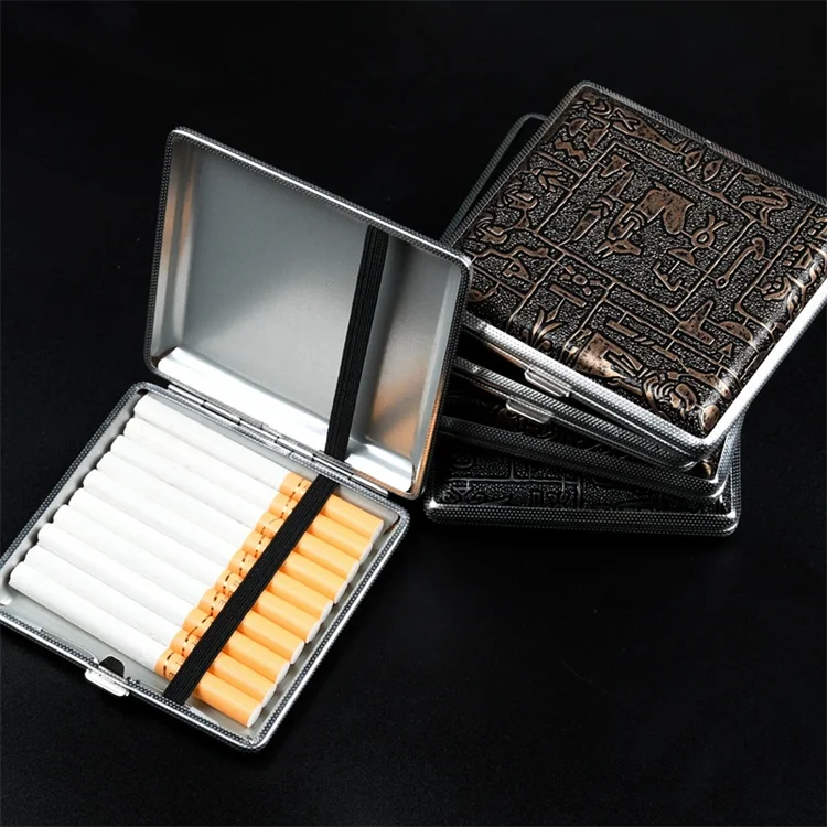 Elastic Strap Boxes Holder Case For 20 Pcs Cigarette Metal Storage Case Men Pu Leather Cigarette Case Engraving