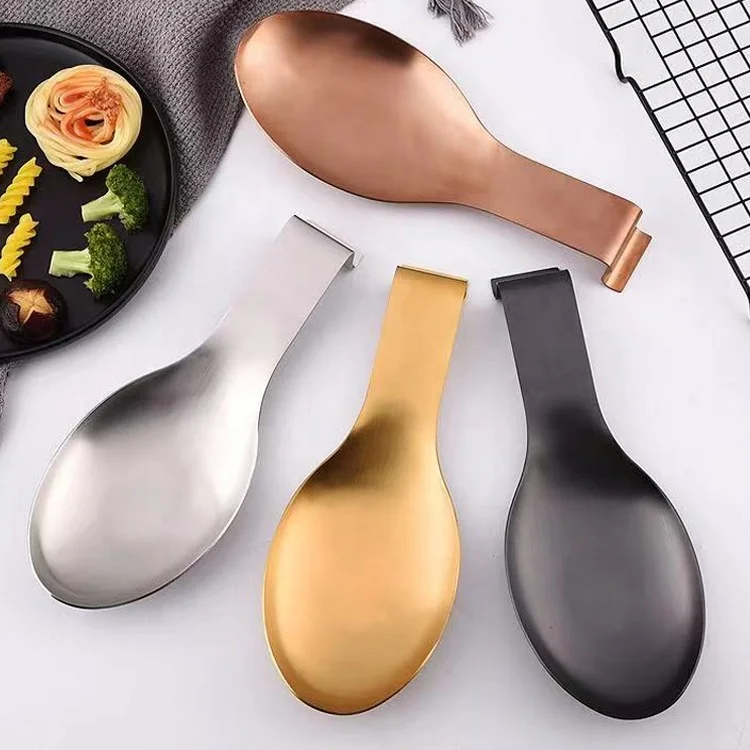 Stainless Steel kitchen Gadgets Soup Spoons Holder Matte Gold Silver Brushed Metal Spoon Rest