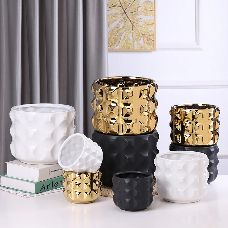 Handmade Golden Ceramic Pot Home Decor Contemporary Living Room Ceramic Pots