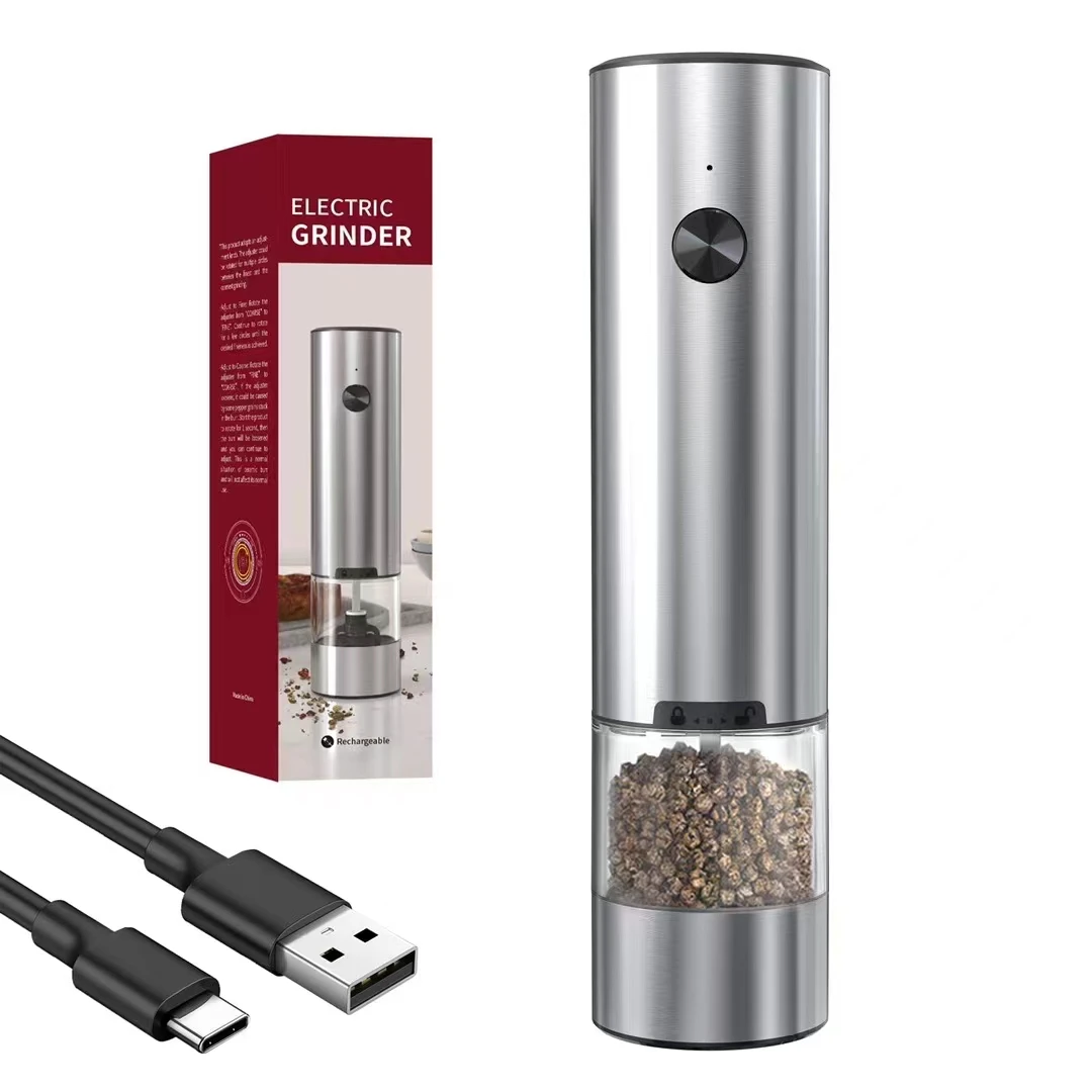 Rechargeable Stainless steel pepper mill automatic electronic salt and pepper mill set of 2 with stand