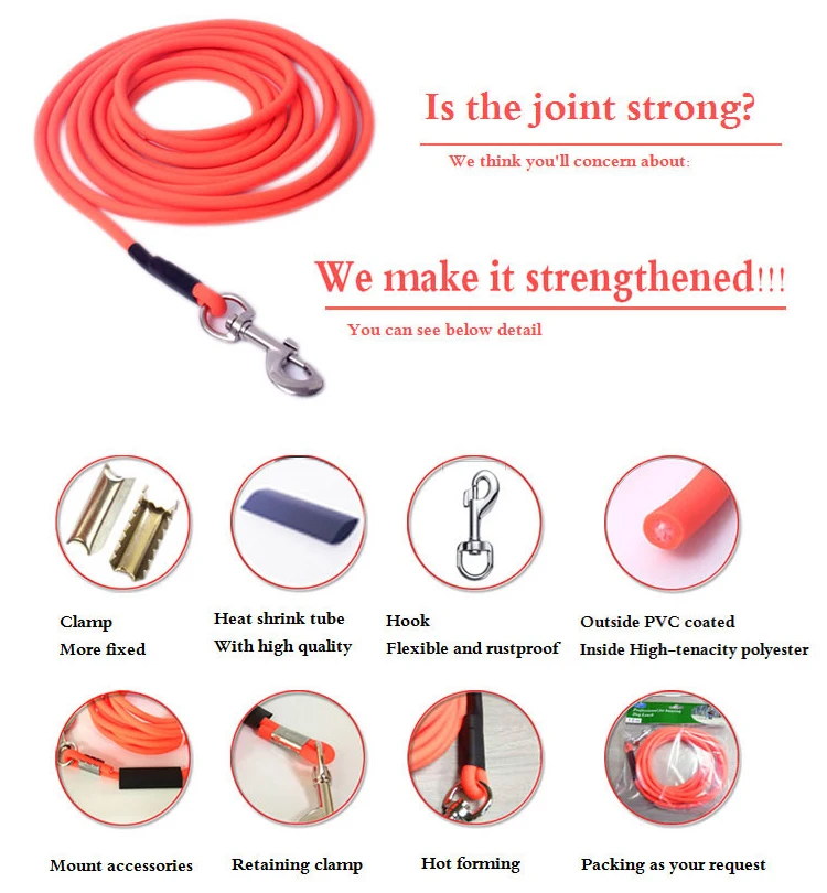  Waterproof Pvc Round Dog Rope Lead Long Training Leash Durable PVC Coated Chew Proof 5M 10M