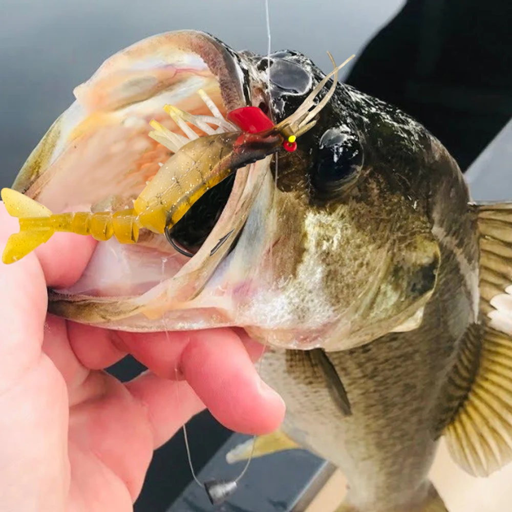 SUPERIORFISHING Soft Shrimp Lures 115mm Plastic Fishing Bait With Hooks Simulation Artificial Fishing Lures