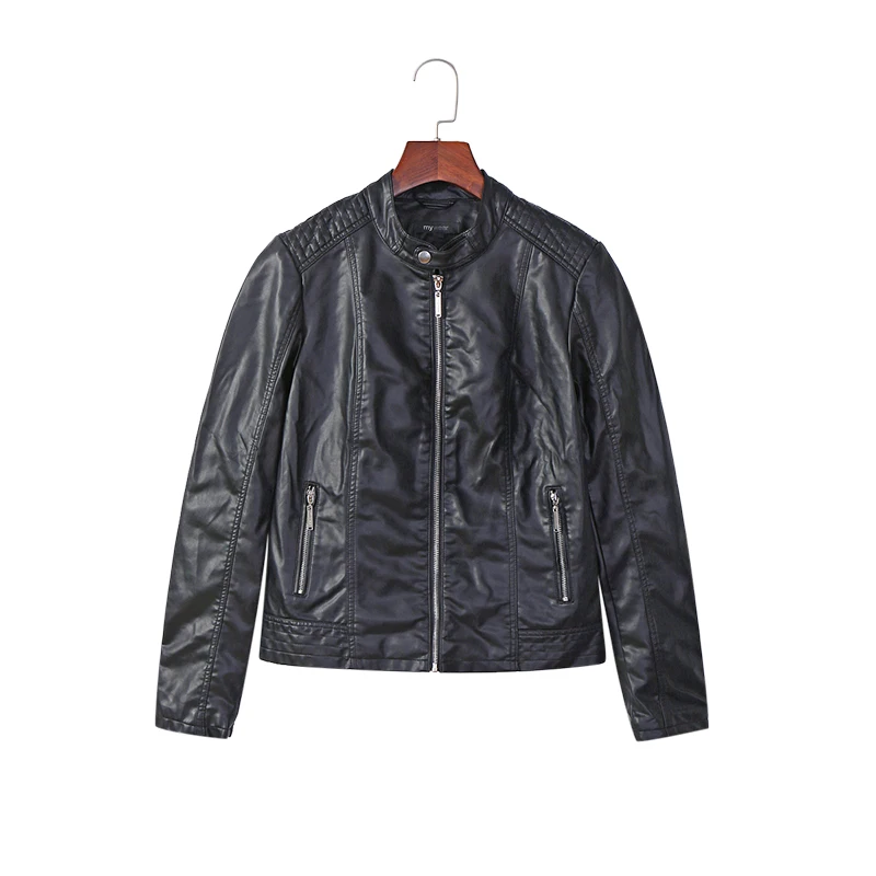 HONEYKING Womens PU Washed jacket Spring Autumn Girls Motorcycle Leather Coat Outwear Ladies Windbreaker Clothing