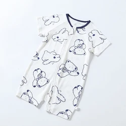 Cartoon Printed Baby Boys Girls Jumpsuit Short Sleeve Bodysuits Infant Onesie for 0-12 Months