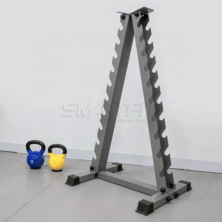 custom 10 set pair triangle hex dumbbell small storage rack stand vertical