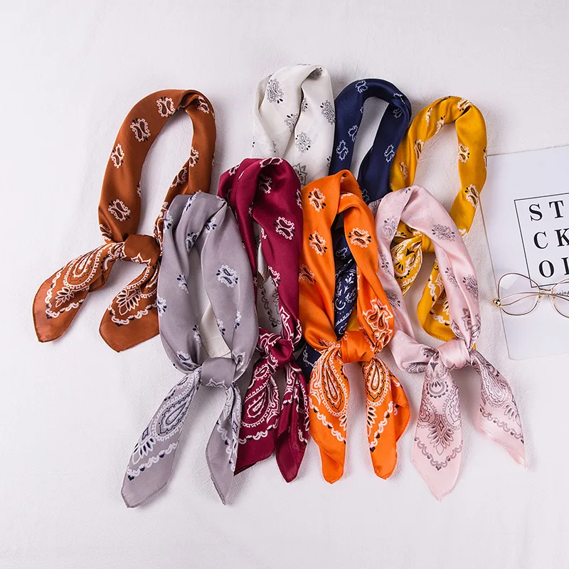Premium Ladies Jersey Satin Hijab 70*70CM Square Head Scarf Elegant Cashew Shawl Custom Printed Sun Screen for Summer Winter
