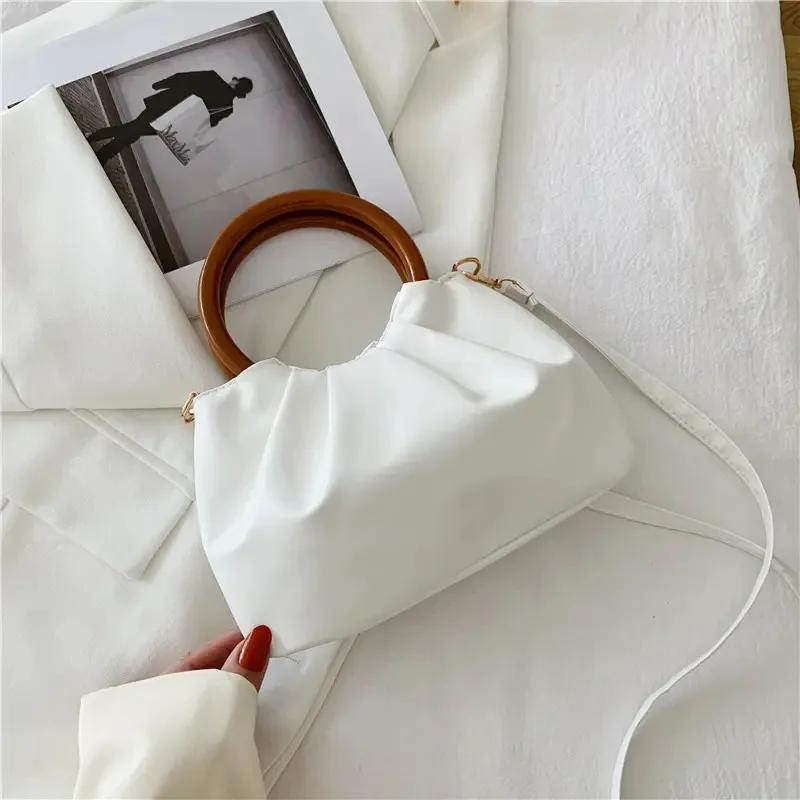 RU Sac A Main Femme Trendy Design Shoulder Messenger Bag Round Handle Handbag Fold Cloud Bag