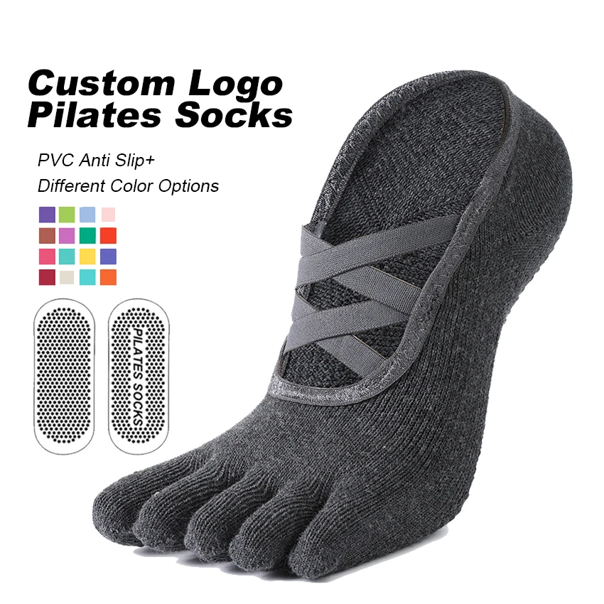 Women Breathable Fashion Terry Padded Cushioned Grip Anti Slip Double Strap Oem Dance Warm Five Toe 5 Toe Warm Yoga Socks