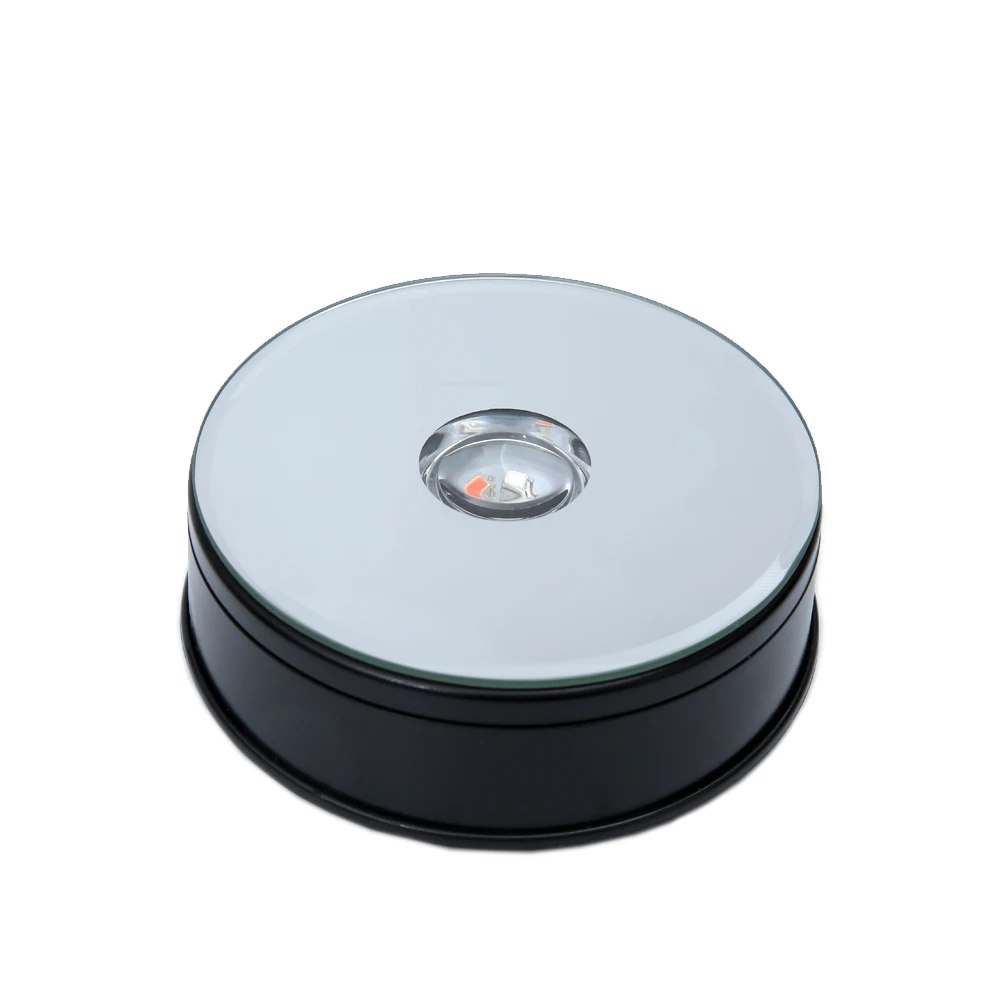 
BOSHI 11cm Black Plastic color changing lights round mirror led light stand rotating for decoration 