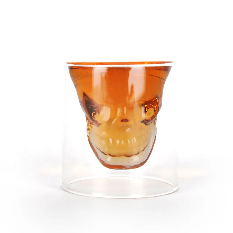 
25ML Pyrex Double Wall Transparent Crystal Skull Wine Shot Glass 