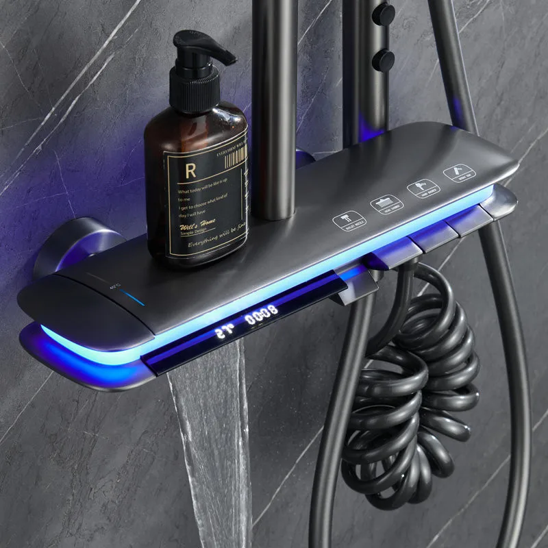 Led Digital Bathroom Shower System Faucet Wall Mounted Waterfall Rain Shower Head Piano Digital Shower Set