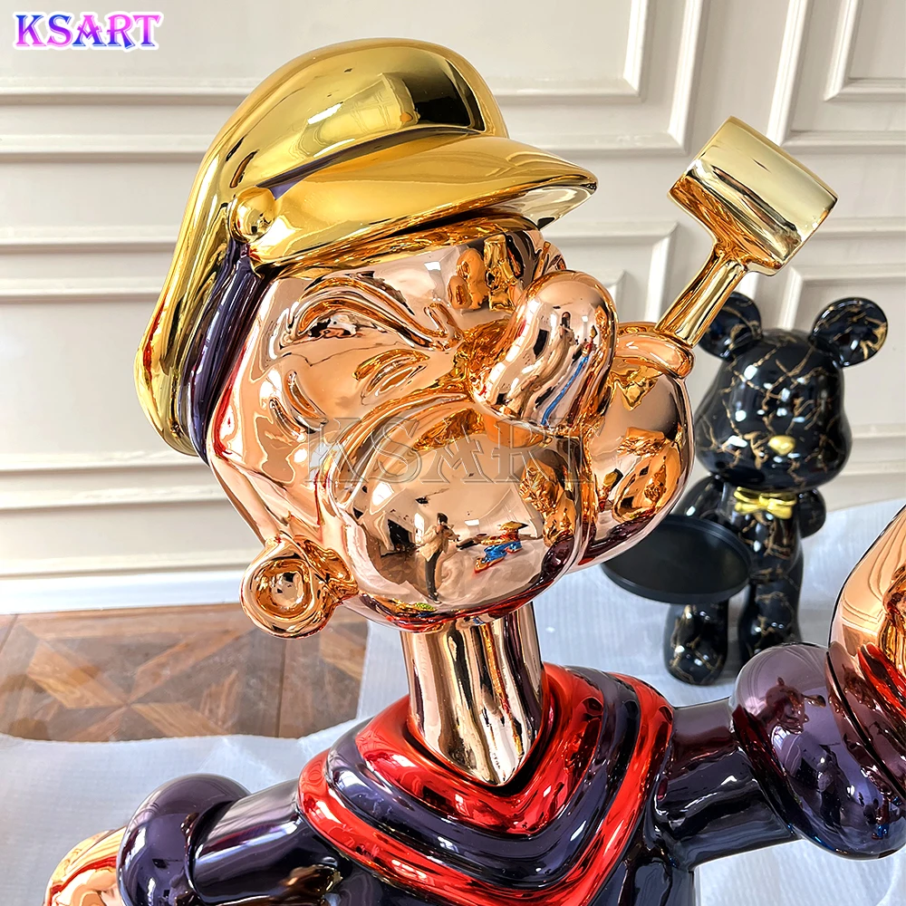 Home decoration Glass fiber Popeye sculpture Electroplated Popeye resin crafts Home decoration accessories