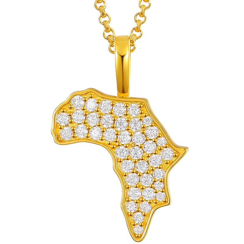 Drop Shipping Hot Selling 14K 18K Gold Plated 925 Sterling Silver Africa Map Charm Necklace Pendant