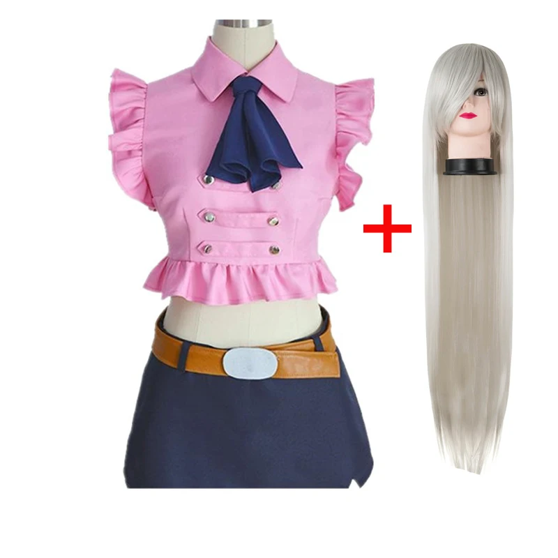 Anime The Seven Deadly Sins Elizabeth Liones Cosplay Costume Women Pink Skirt Summer Halloween Belt Bow Tie Clothing Set