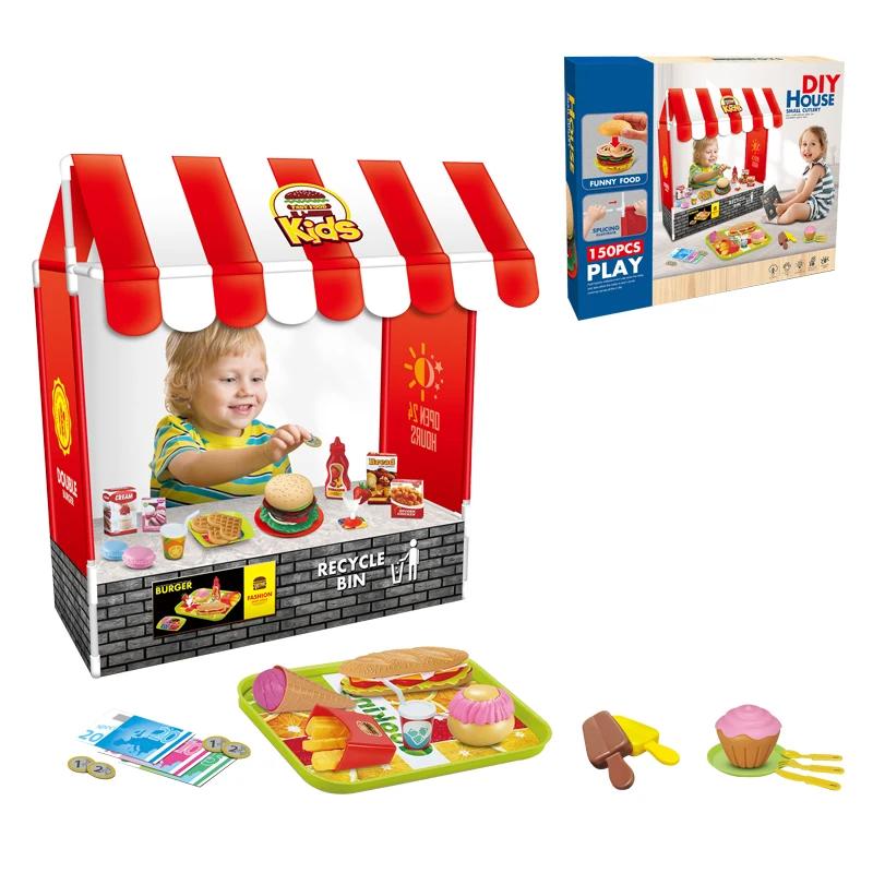 Children kitchen cooking shop pizza toy set play preschool fast food toys play tent for kids