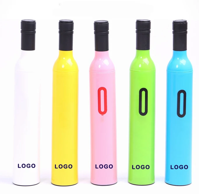 Custom logo Advertise Business Promotion Travel Rainy Sunny 3 Folding Foldable Wine Bottle Umbrellas