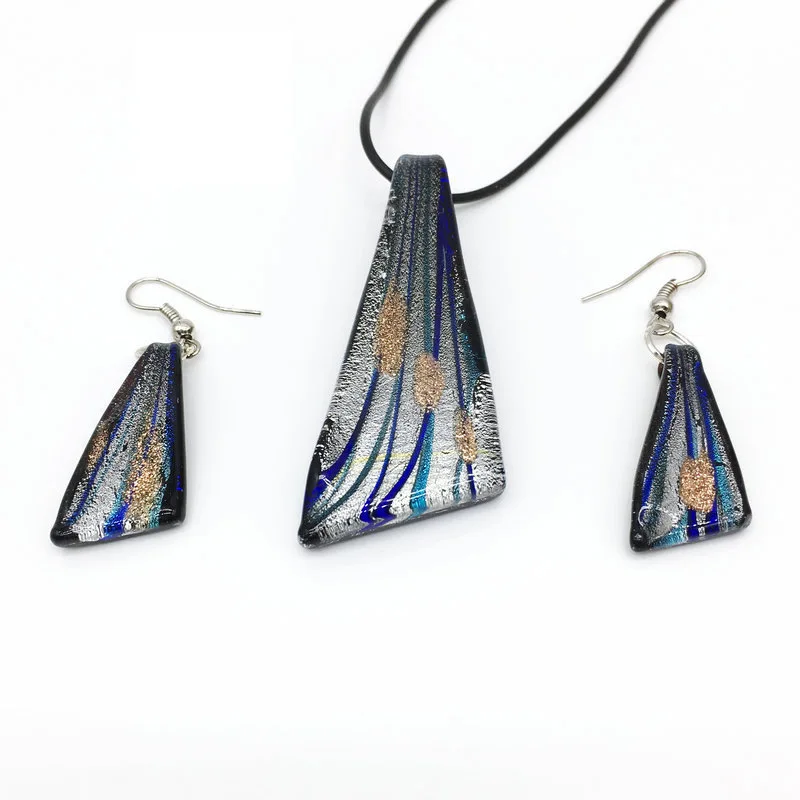Wholesale Retro Fashion Murano Glass Necklace and Earrings Set Handmade Gold Sand Painting Classic Style