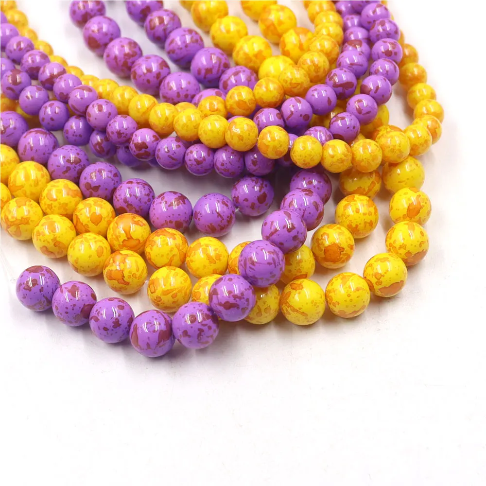 Wholesale Factory Price 6mm Gold Foil round Strand Glass Beads yellow  Crystal for Jewelry Making Lampwork & Beads Drilled Hole