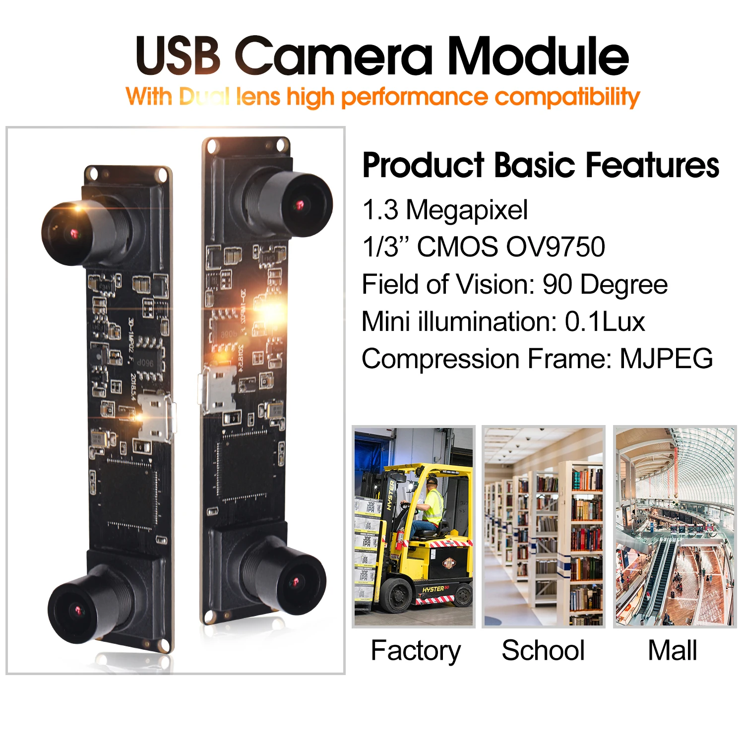 ELP 1.3MP OV9750 UVC Synchronizatio binocular stereo video camera module for Intelligent transportation system