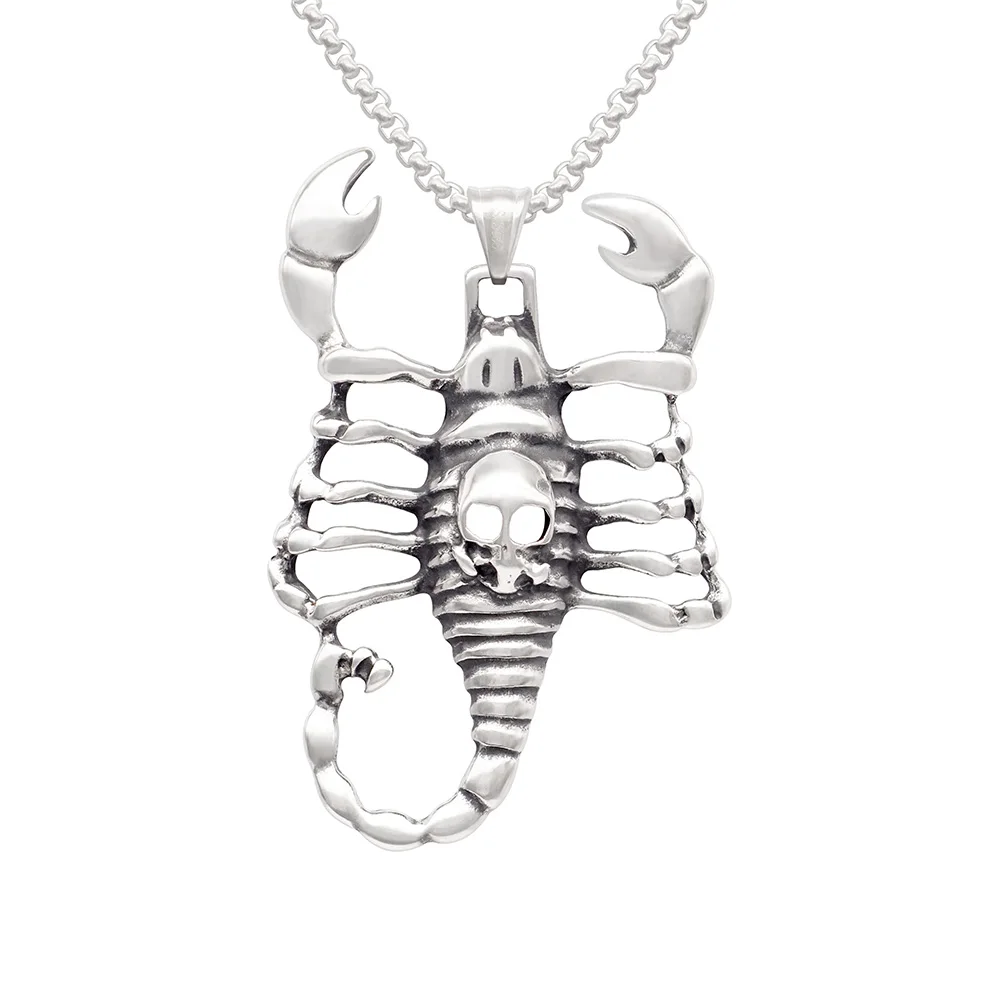 Low Price Fashion Punk Rock Male Trendsetter Accessories Non Tarnish Stainless Steel Demon Skull Scorpion Necklace Men