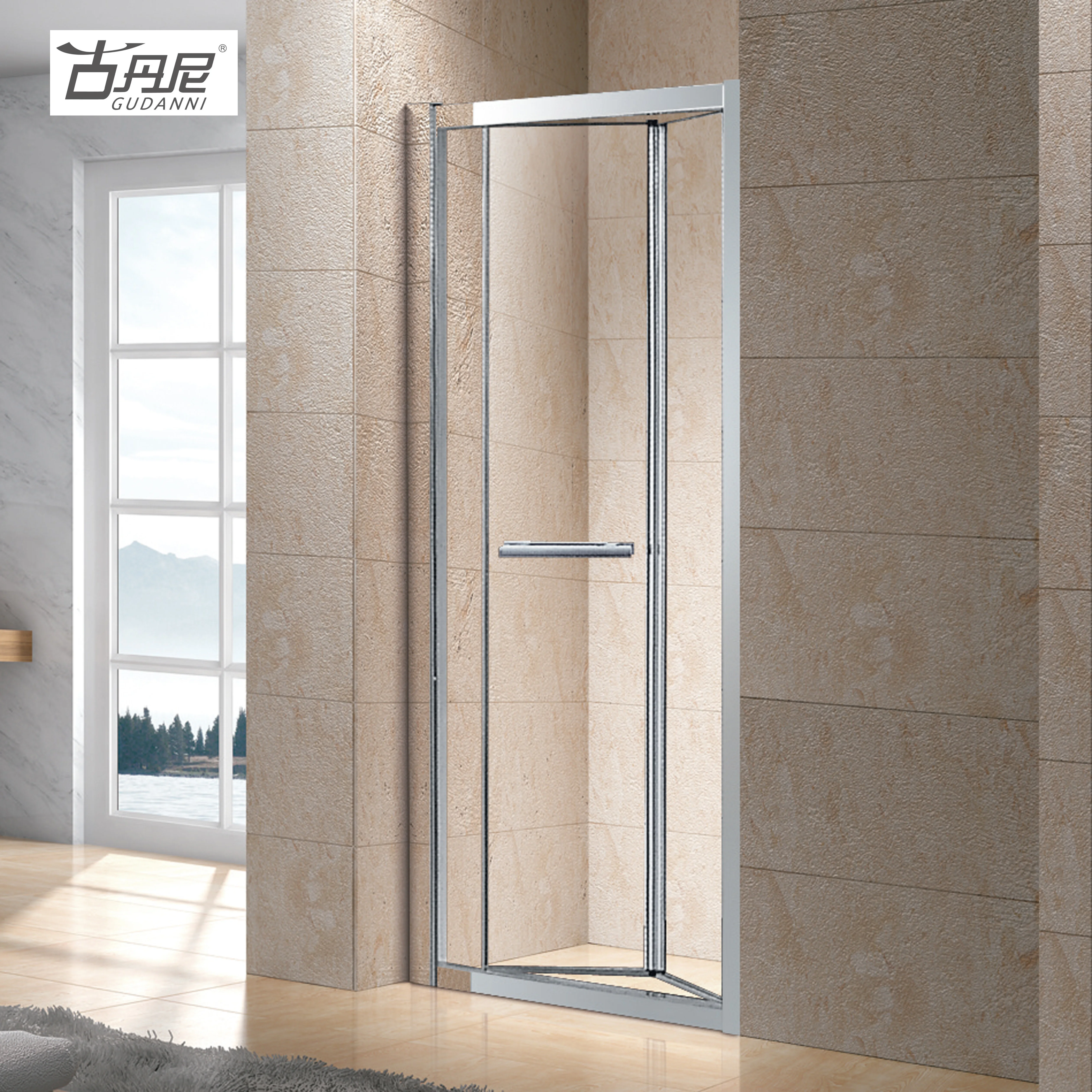 Shower Screen Folding Inward door And 1 fixed glass