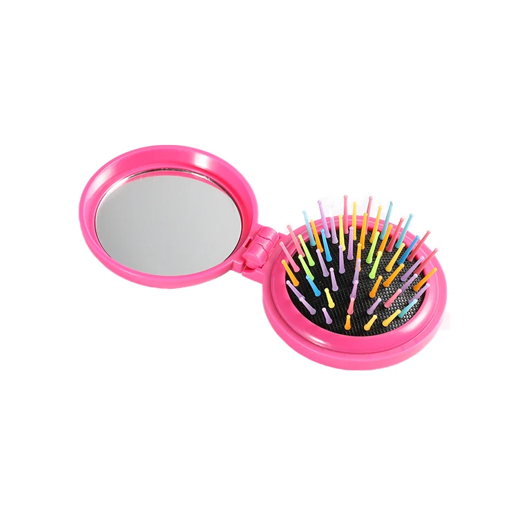 Foldable Plastic Private Label Compact Makeup Mirror Rainbow Mirror Comb Pocket Mirror