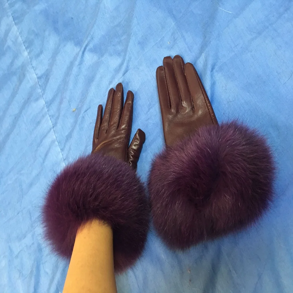 Hot Sale Fashion Ladies Genuine Leather Gloves  Winter Thick Ladies Fur Gloves